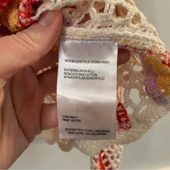 Women’s Tribal Jeans pink multi color Crochet Button-Front Cardigan - Picture 5 of 6